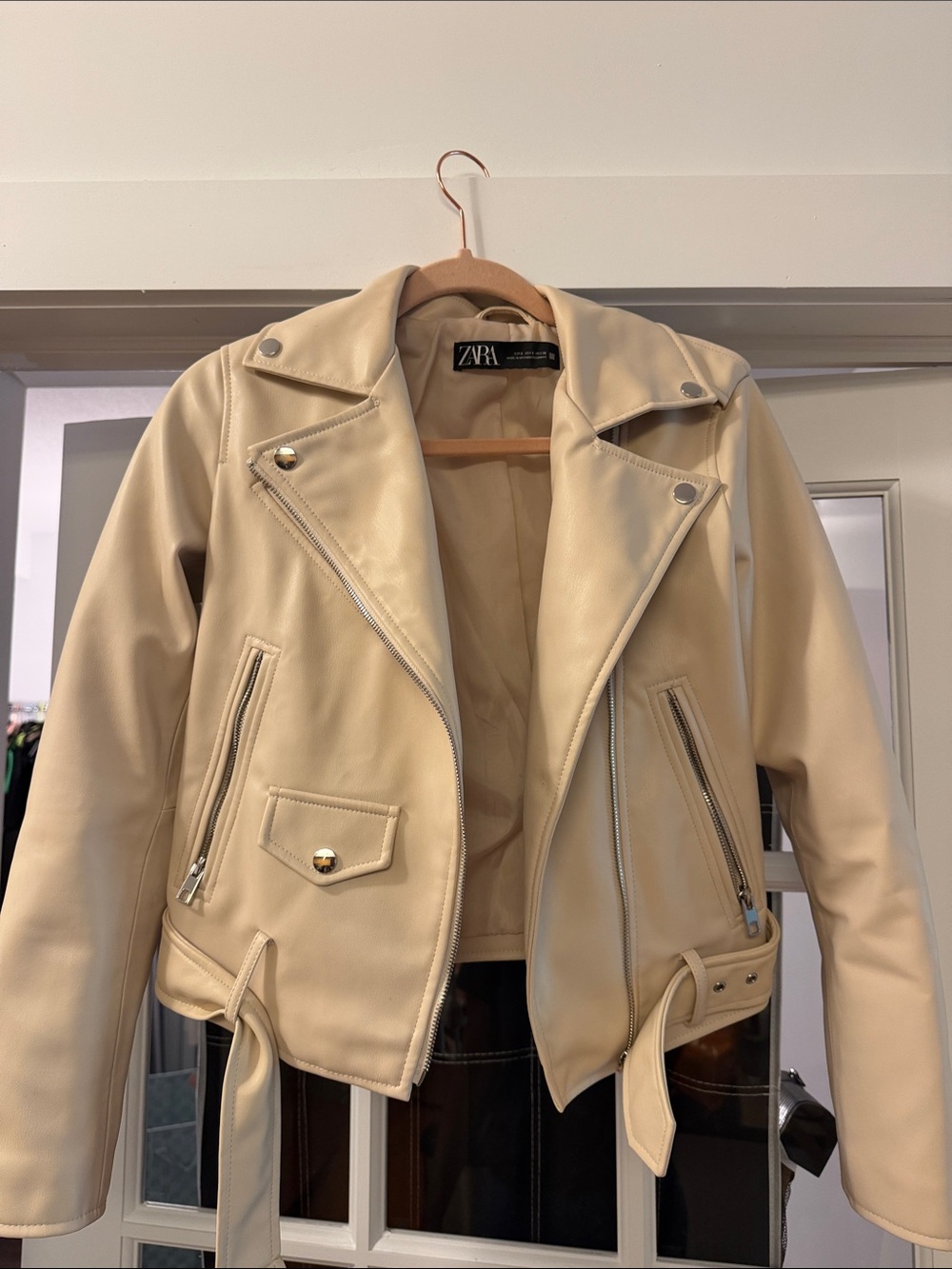 Zara Beige Faux Leather Biker Jacket